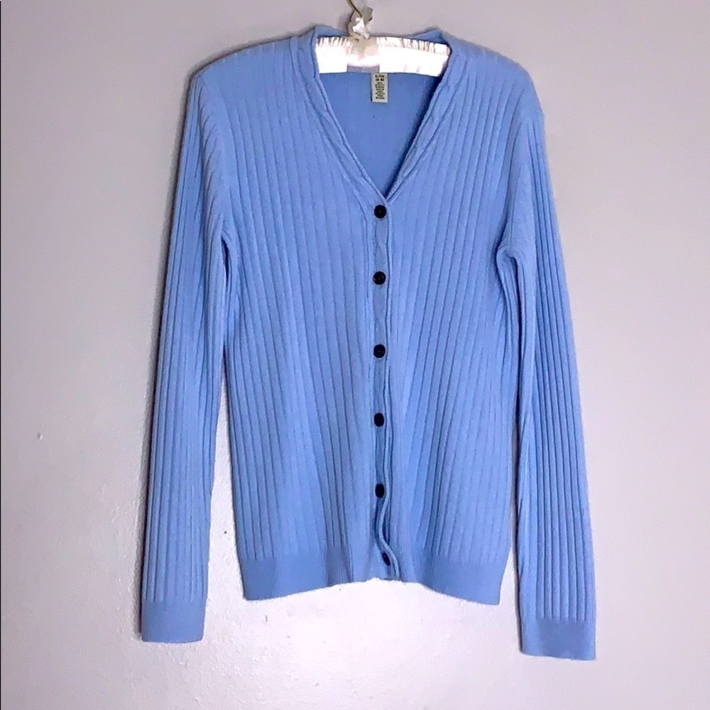 Vintage Classic Elements icy blue ribbed cardigan V-neck preppy small women’s
